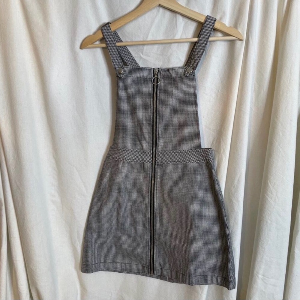 H&M Overall Shealth Dress Snap Button Zip‎ Up Tank Black White Houndstooth 0 XS